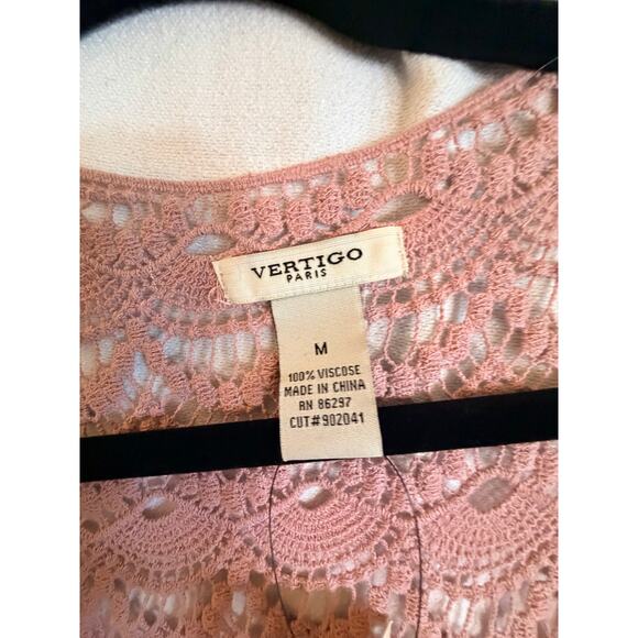 Vertigo Paris Blush Pink Lace Crochet Open Front Cardigan Duster Size M NWT $160 - Picture 2 of 11